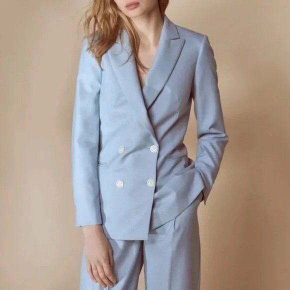 Like New Sandro Elvi Wool Blend Double Breasted Blazer Blue 36, S $595 - Picture 1 of 7